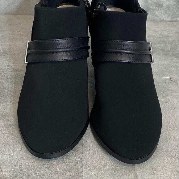 EASY STREET Black Suede Berit Almond-Toe Slip-On Block Heel Booties SZ 9 - Picture 8 of 9